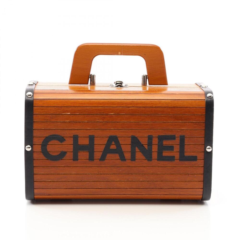 Chanel Coco Mark Handbag, Leather and Wood, Women's, Black